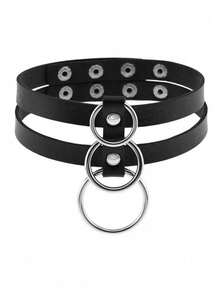 1件朋克摇滚铆钉颈链，男女皆宜，日常/节日/派对/生日/情人节礼物，哥特式PU皮项链 - 黑色 - 查看 10