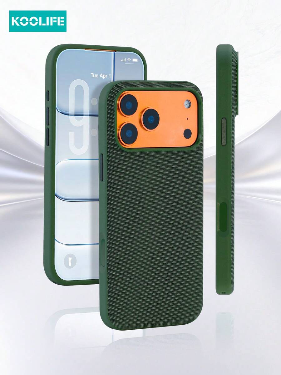 Koolife 1pc Magnetic Adsorption Phone Case, Made Of PC+TPU, Solid Color, Independent Metal Buttons, Lightweight Anti-Scratch Anti-Drop Protective Case, Suitable For IPhone 17/17Pro/17ProMax - Green - View 1