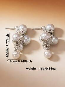 1对欧美风格不对称几何珍珠耳坠（女士款） - 彩色 - 查看 4