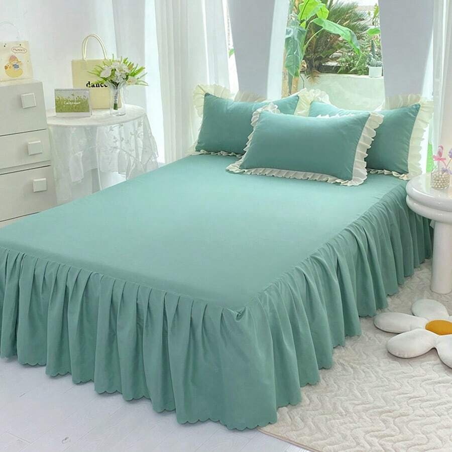 1pc Ruffled Soft Brushed Bed Skirt (Pillow Case Not Included) - Mint Green - View 1