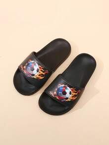 1 Pair Children's EVA Soft Bottom Cartoon Flame Football Slippers, Lightweight, Boys' Fashion Minimalist Non-Slip Durable Slippers - Black - View 17