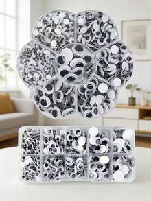 1 Box Creative Plastic Eye Stickers, Black & White Self-Adhesive Eye Materials For DIY Crafts, Animal, Plant, Cartoon Eyes - Eye Patch Kit - View 1