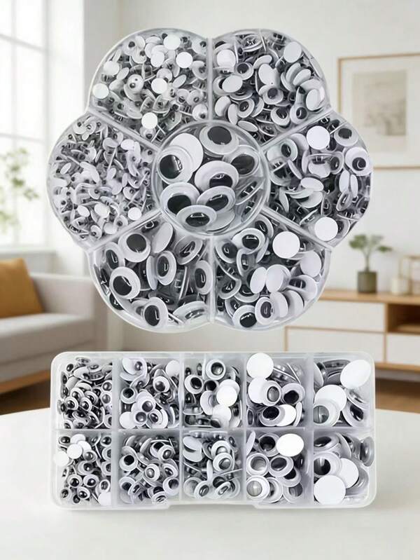 1 علبة ملصقات عين بلاستيكية إبداعية، مواد عين لاصقة ذاتية السواد والأبيض للحرف اليدوية DIY، للحيوانات والنباتات والعيون الكرتونية