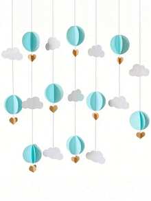 1pc 118" Cuttable Ceiling Decorative Paper Rope, Includes 9pcs 3D Cloud And Paper Balloon Decorations, Suitable For Wedding, Birthday Party, Classroom, Bedroom And Holiday Party Decoration, Summer Celebration Wall Decor, Fun Decorative Item To Create Festive Atmosphere - View 2