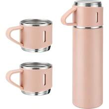 Coffee Thermo Bottle -Vacuum-Insulated Stainless Steel Travel Mug, 500ml Insulated Bottle With Cup For Hot & Cold Drink Travel Mug(Blue, Three Cup) - 粉紅色套裝 - 查看 8