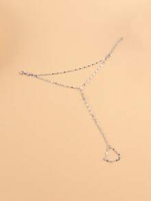 1pc Fashionable Personalized Minimalist Metal Lip-Shaped Double-Layer Linked Finger Ring Bracelet, Versatile, Great Gift Suitable For Daily Wear - Silver - View 5