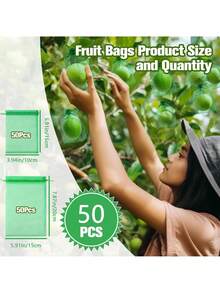 50个绿色水果保护袋 - 带抽绳的水果网袋，花园水果覆盖网袋，保护植物免受害鸟和松鼠的侵害（10*15/15*20厘米） - A - 查看 6