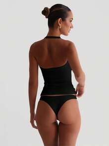 XLLAIS Women's Sexy Open Back Knit Camisole Top, Black, Elastic Casual Fitted Strapless Vest, Back To School Season - Black - View 7