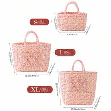 1Pc Floral Print Quilted Storage Basket Laundry Basket Large Capacity Portable Storage Bag Foldable Snack Basket With Handle For Women And Girls Cosmetic Storage Basket Toy Storage Basket Skincare Storage Basket Women Makeup Storage Multifunctional Storage Basket Cosmetic Organizer Home Decor Livingroom Bedroom Decor Bathroom Decor Closet Organization And Storage Clothes Organizer Home Deco School Dormitory Back To School Essentials - Pink - View 19