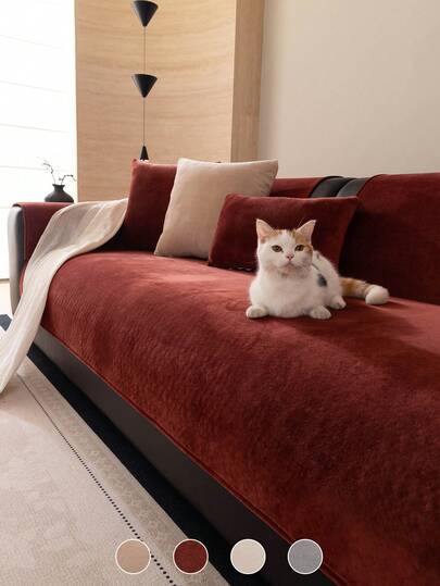 1PC Luxury Velvet Sofa CoverMinimalist & Premium Skin-Friendly Pet-Friendly Machine-Washable Cushion, All-Season Universal Fit For 1-4 Seater Sofa Sets, Protective Slipcover For Living Room, Study, Bedroom, Office Furniture Decor