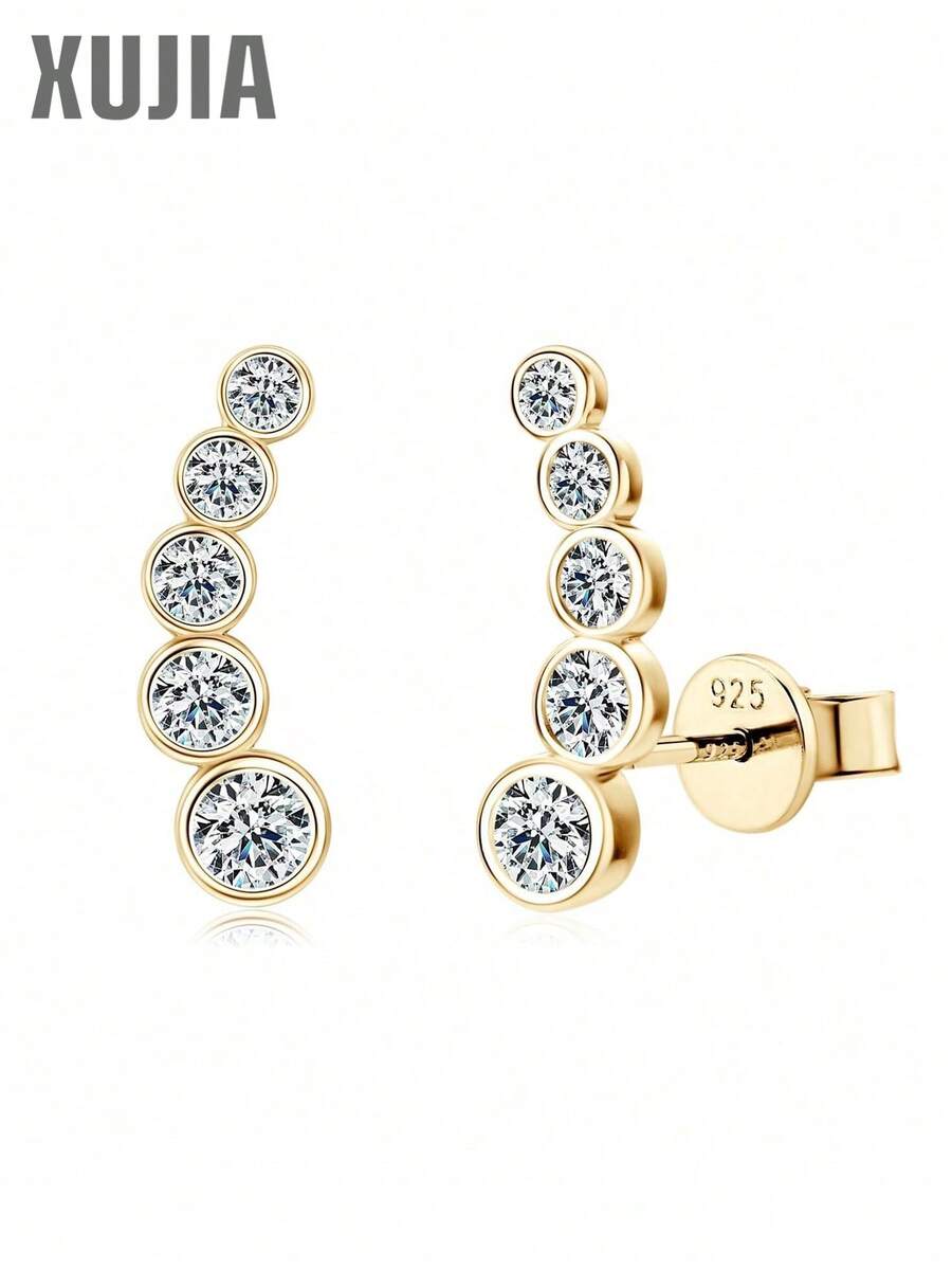 XUJIA 1 Pair 925 Sterling Silver Stud Earrings With 3.5mm, 3mm, 2.5mm, 2.2mm And 2mm Round Moissanite Earrings, Fashionable Wedding Gift, Women Earrings