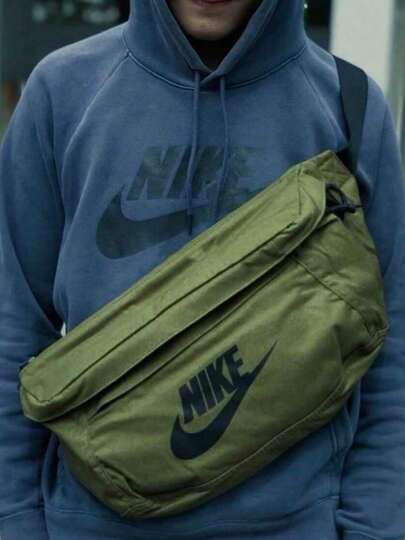  Nike Tech Hip Pack系列 大容量品牌標誌字母印花拉鍊開合休閒運動腰包胸包LY 橄欖綠