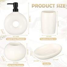 Juego de 5 accesorios de baño de cerámica incluye dispensador de jabón soporte para vasos de dientes caja de jabón soporte para boquilla elegante y moderno decoración de esmalte mate - Beis - Ver 2