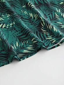 女士植物印花连衣裙，适合夏季，满版叶子图案印花，波西米亚风度假优雅款 - 綠色 - 查看 6