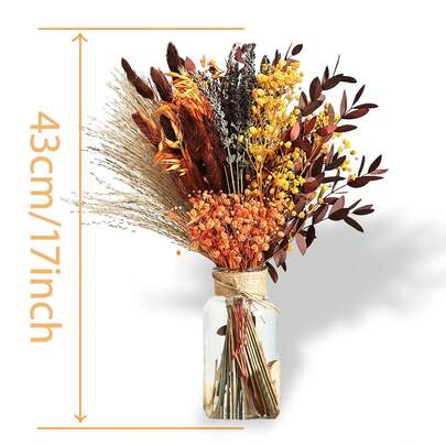 63 Artificial BOHO Reed Flower Bouquets - Autumn Beige, Brown, For Bohemian Weddings, Country Parties, Home Decor - Durable Plastic Floral Arrangements - Decorations For Living Rooms, Offices, Thanksgiving, Christmas