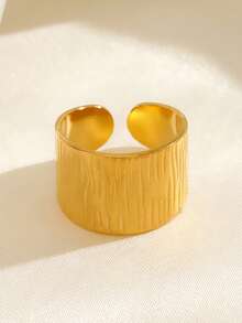 1 st 18K guldpläterad geometrisk tjock öppen ring i rostfritt stål, lämplig för kvinnors vardagsbruk - Guld - Visa 3