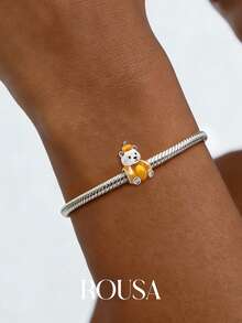 1pc 925 Sterling Silver Cute Footprint Pendant Bead, Suitable For Bracelet, Bangle DIY Jewelry Making And Daily Accessories Decoration, For Girls/Women - Glowing Pumpkin - View 3