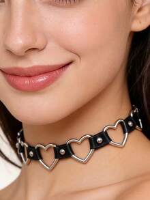 1件朋克摇滚铆钉颈链，男女皆宜，日常/节日/派对/生日/情人节礼物，哥特式PU皮项链 - 黑色 - 查看 16