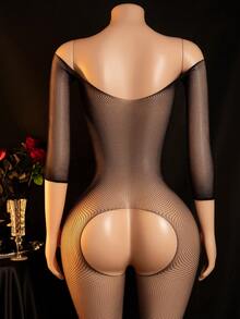 Mono sexy, mono con mangas de red, mono body sin entrepierna - Negro - Ver 4