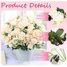 1 pezzo profumo di fiori di peonia finti, rose di seta ricamate, fiori finti adatti per decorazioni primaverili/autunnali, vasi da matrimonio, casa, ristorante, camera da letto, cucina, bagno, regalo per la festa della mamma, feste di compleanno, decorazioni da giardino - Bianco - Visualizzare 5