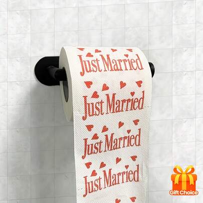 1 Roll/2 Rolls Just Married Red Heart Print Toilet Paper - High-Quality Wood Pulp, Bleach-Free Wedding Favor Gift For Guests, Creative Bathroom Decor, Festive Toilet Paper | Romantic Decor | Multiply Folded Paper