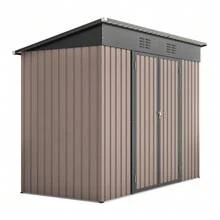 8x4 FT Metal Garden Shed With Sturdy Metal Foundation, Weatherproof Garden Shed For Garden & Patio, Spacious Garden House In Brown – Incl. Foundation Frame (Base Plate Required) - Brown - View 10
