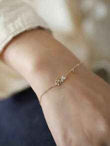 GAGAFEEL 1pc 925 Sterling Silver Fashionable Elegant Cute Rose Flower Cubic Zirconia Chain Bracelet, Suitable For Women's Daily Wear, Friendship & Birthday Gift - Gold - View 5