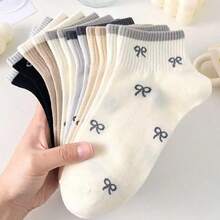 5 pares de calcetines invisibles de tobillo con rayas y moños lindos, transpirables, para mujer, adecuados para uso diario y casual, para todas las estaciones - Multicolor - Ver 3