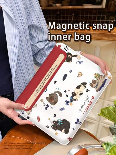 卡通水彩猫图案PU皮革磁扣笔记本电脑保护套，适用于平板电脑/笔记本电脑，适配Pro 15英寸、Air 13英寸、Galaxy Tab S10 Ultra和Metabook 14英寸等机型。防水、便携，可作鼠标垫使用，是工作/学习/旅行的必备电脑包。