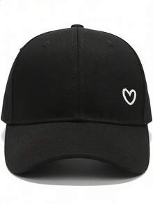 1pc/2pcs Black & White Embroidered Heart Baseball Cap, Fashionable Minimalist Couple Gift - A - View 9