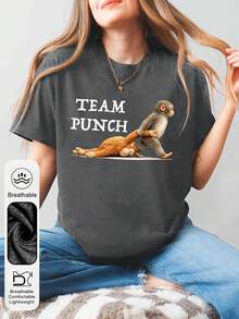 女士每日猴子拳击图案圆领短袖休闲夏季女式上衣，Team Punch 图案时尚百搭女士深灰色T恤 - 深灰色 - 查看 4