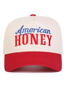 1pcs Men HONEY Letter Embroidered Two Tone Five-Panel Baseball Cap Outdoor Adjustable Sunscreen Leisure Hat Spring Autumn Travel Tourism Beach Vacation - Đỏ - Xem 7