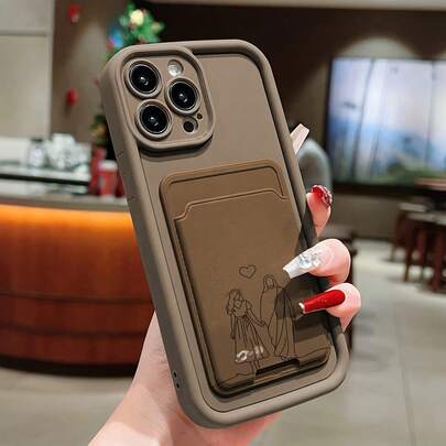 2pcs Set: Brown Self-Adhesive Card Slot Phone Case/Card Slot Phone Cover With Jesus Pattern Card Pocket, TPU Shockproof Full Protection Precise Fit Phone Case, Compatible With Apple 6/7/8/X/Xs/Xr/Xs Max/11/12/13/14/15/16Pro Max, Galaxy S22/23/24/S25/A04/05/06/A07/A17/A14/A15/A16/A24/A25/A34, Note 7/8/9/10/11/12/13/14, 9/10/12/13C/14C/A5, MOTO, Honor X, C53 C55. Suitable As Birthday And Christmas Gifts For Couples, Women, Daughters, Boyfriends, Girlfriends And Teenage Girls.