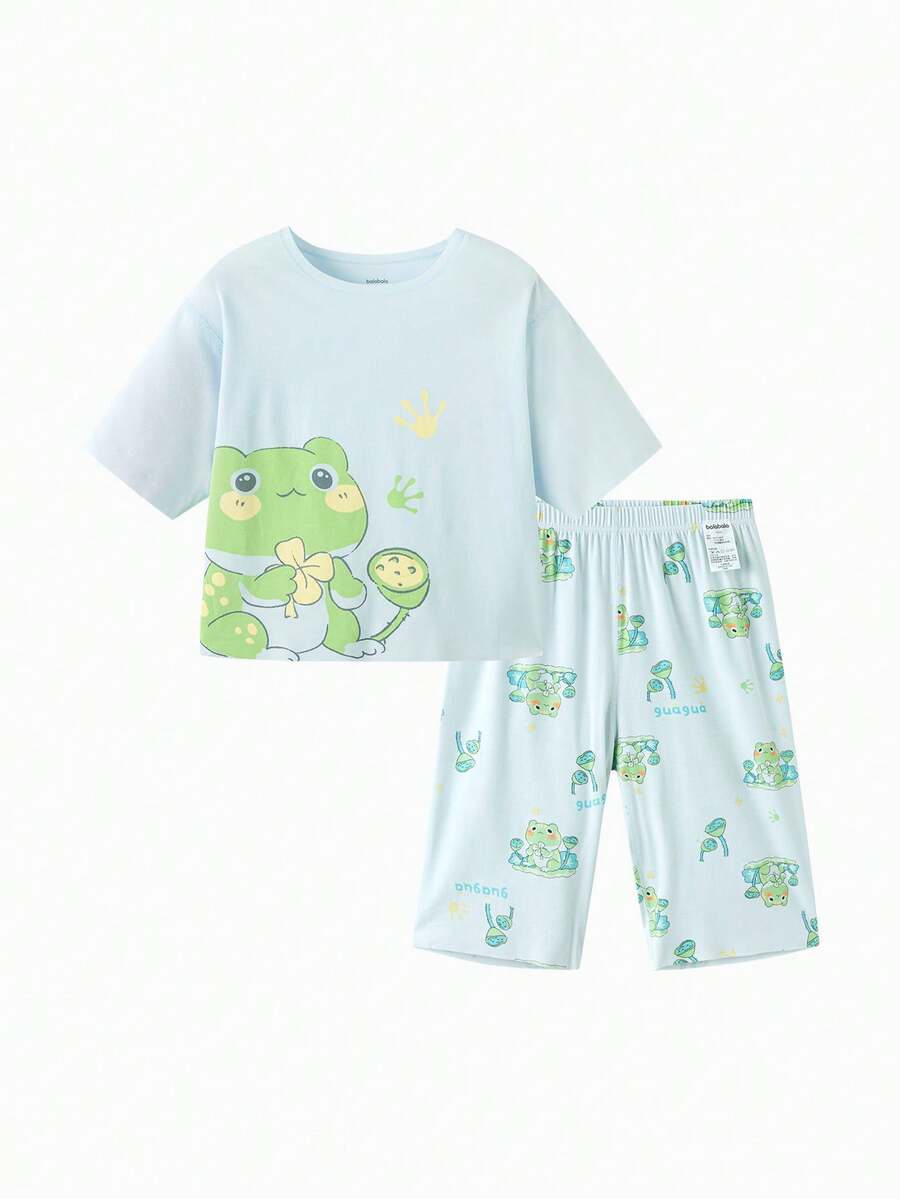 Balabala 2026款婴儿夏季睡衣套装，柔软透气，舒适亲肤，男女童家居服 - 藍綠色 - 查看 1