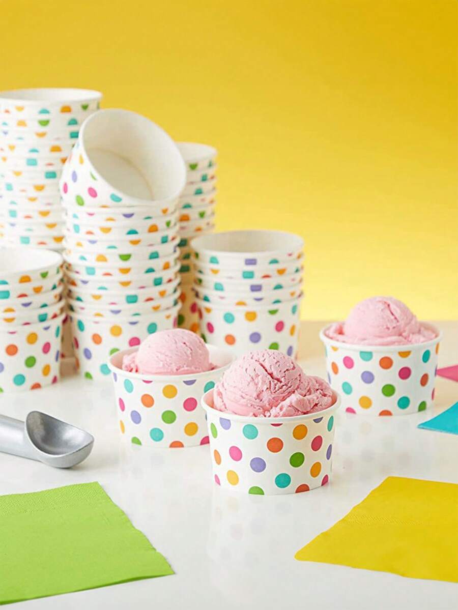 10 Stück bunte Polka Punkt Eiscreme Papier Schüsseln, geeignet für Geburtstagsfeiern, Sommerpicknicks, Muttertagsfeiern, können Eiscreme, Joghurt, Smoothies aufnehmen - Verschiedenfarbig - Übersicht 1