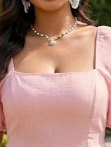 Vestido de invitada de boda con cierre de cremallera, volantes y capas de gasa, elegante, para mujer de talla grande, color rosa verano - Rosa - Ver 5