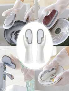 1 Pair Innovative Silicone Dishwashing Gloves With Built-In Scrub Brush, Double-Sided Cleaning, Waterproof And Durable, Effortless Kitchen And Household Cleaning, Hand Protection - Upgraded Version - View 4