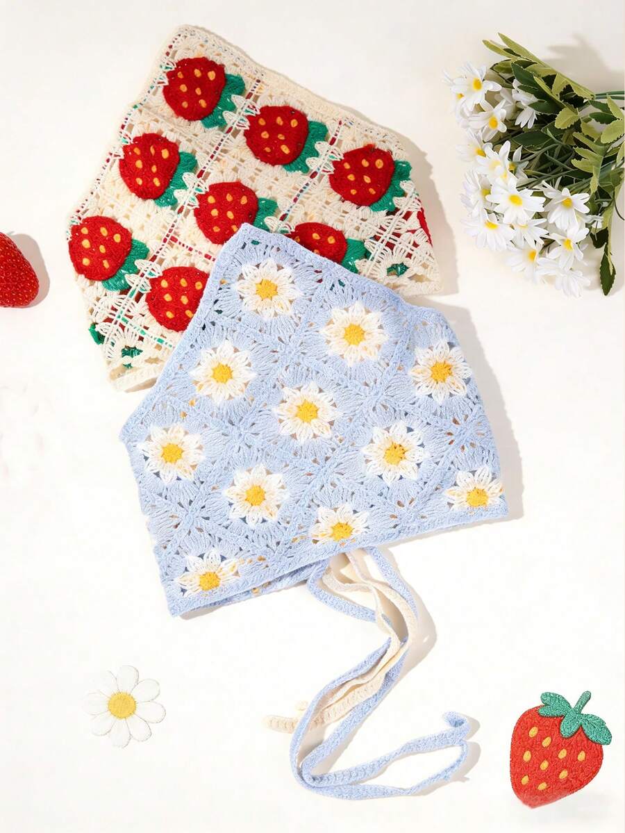 2pcs/Set Bando Daisy untuk Anak Perempuan, Ikat Rambut Segitiga, Bando Elegan Gaya Pedesaan, Aksesori Rambut Rajutan untuk Remaja - MultiWarna - View 1