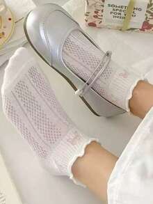 5双装镂空网眼短袜，女士薄款透气蕾丝边短袜，夏季 - 彩色 - 查看 6