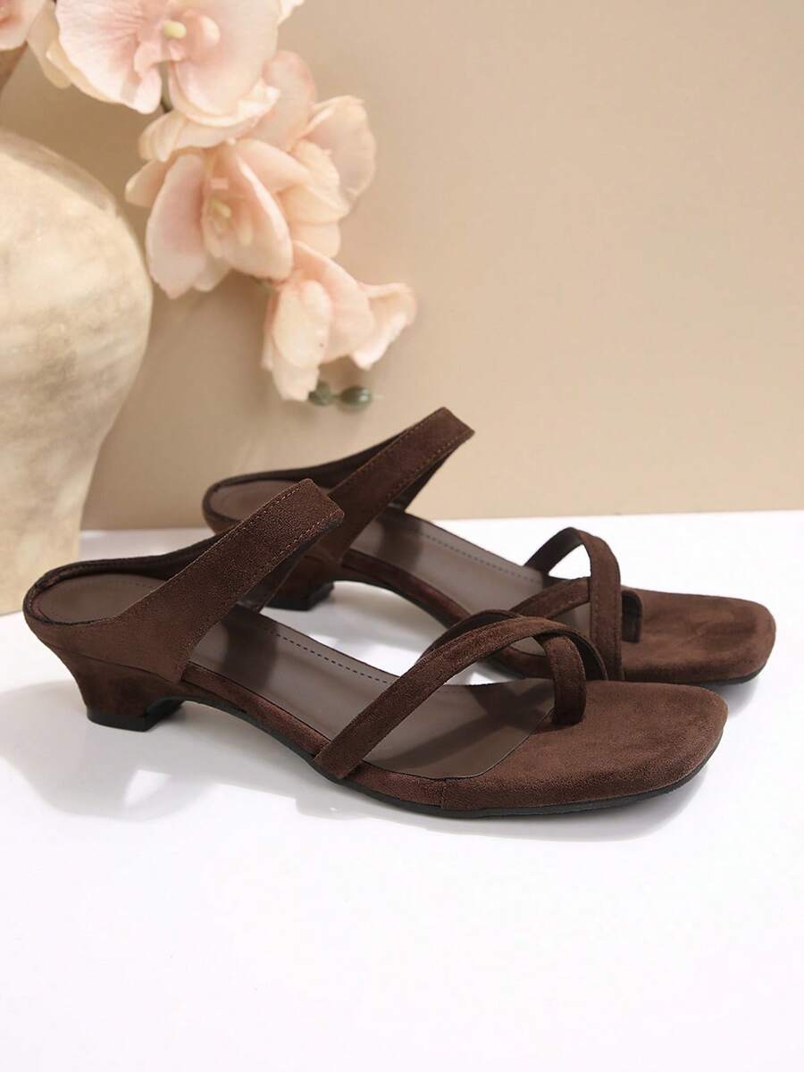 Women's Comfortable Low Heel Wedges Sandals Suede Open Toe Ring Slippers Slides Dress Shoes Summer Casual Daily Party Event Vacation Holiday - màu nâu - Xem 1