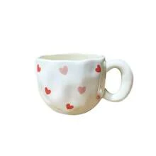 1pc Ins Style Hand-Painted Cherry & Strawberry Ceramic Cup, Asymmetrical Embossed Body, Breakfast Coffee Mug, Girly Desktop Water Cup, Party Afternoon Tea Cup, Red Tea Cup, Large Capacity Water Mug, Coffee Cup - Multicolor - View 14