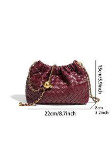 Women's Woven Bag, Fashion Clutch Bag & Hobo Shoulder Bag - Burgundy - View 3