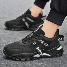Men's Casual Sneakers, Letter Print, Thick Sole Chunky Sneakers, Fashionable Leisure Walking Shoes For Teenagers - Black - View 6