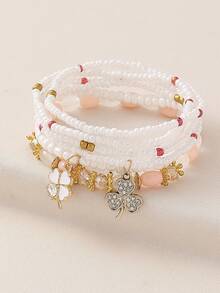 6件套波西米亚简约优雅奢华手工串珠水晶四叶草吊坠弹力叠戴手链套装，适合女性参加派对、送礼、度假，是完美的礼物之选，四季皆宜，日常休闲佩戴。 - 四葉草/三葉草 - 查看 7