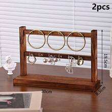 2pcs Multi-Layer Walnut Wood With Iron Hook Jewelry Stand, Elegant Wooden Multifunctional Display Rack For Bracelets, Earrings, Necklaces, Minimalist And Easy To Assemble, Suitable As A Gift - 2 Pcs Walnut Wood - View 10