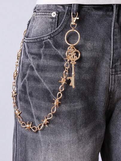 1pc Fashionable Punk Style Gold Thorn Waist Chain, Versatile Metal Chain Pant Chain, Unique Hip-Hop Decor Accessory For Daily Wear