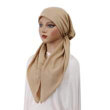 1pc Women's Linen Elastic Headscarf Hat, Combining Traditional And Modern Styles, Versatile Fashion Solution, Suitable For Daily Commute, Cultural Events, Travel, Leisure Gatherings, Religious Occasions - Solid Color - View 8