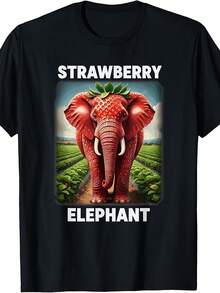 Camiseta de Gaming con Meme 'Strawberry Elephant Italian Brainrot', Camisetas de Algodón Suave para una Comodidad Óptima en Primavera o Verano, Tallas 120-160 - Negro - Ver 1