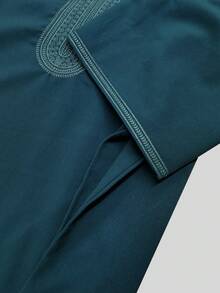 Men's Moroccan Middle Eastern Muslim Long Robe With Side Pockets, Islamic Clothing, Solid Color Thawb, Men's Pullover Gandoura - Dark Green - View 5