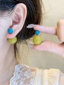 1 Pair Elegant Smooth Minimalist Round Bead Earrings, Versatile Fresh Niche Luxury Design, Suitable For Women's Holiday And Daily Wear - Multicolor - View 2